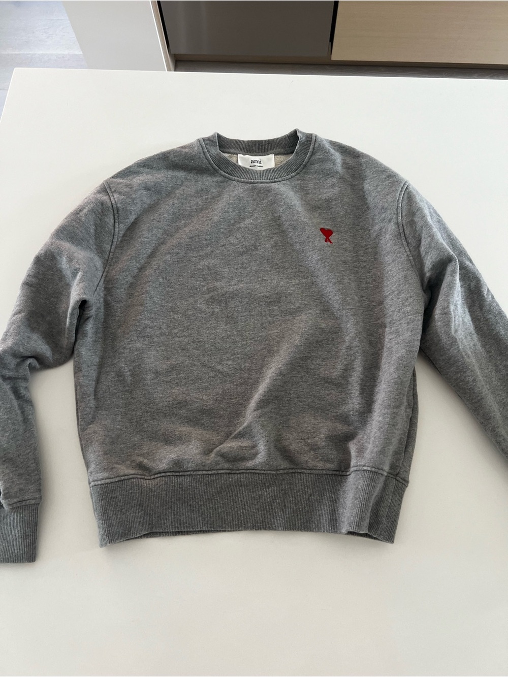Ami Alexandre Mattiussi Gray Crewneck with Red Heart Emblem